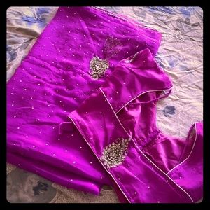 Purple and Silver Embellished Sari